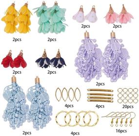 img 3 attached to 🌸 SUNNYCLUE 1 Bag DIY 8 Pairs 3D Fabric Cloth Floral Hoop Dangle Earrings Making Kit with Chiffon Flower Petals, Tassel Pendant, Charm Connector, Earring Hooks - Jewelry Findings Supply