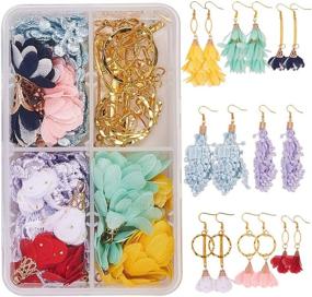 img 4 attached to 🌸 SUNNYCLUE 1 Bag DIY 8 Pairs 3D Fabric Cloth Floral Hoop Dangle Earrings Making Kit with Chiffon Flower Petals, Tassel Pendant, Charm Connector, Earring Hooks - Jewelry Findings Supply
