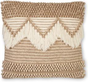 img 4 attached to 🌼 Cute Woven Boho Throw Pillow Cover with Fringe and Tufted Design - Stylish Brown and Cream Boho Farmhouse Decor for Sofa, Couch, Bed, or Chair - 18x18 Inch