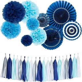img 4 attached to 🎉 Monkey Home Navy Party Decor Kit: Tassel Tissue Paper Pom Poms, Flowers, and Fans – Perfect for Weddings, Festivals, and Parties