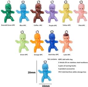 img 3 attached to 📿 DIY Jewelry Necklace Supplies: 60 Pieces of Colored Plastic Doll Charm Pendant Resin Baby Keychain & Personalized Earrings