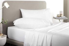 img 4 attached to 🛏️ Premium 400-Thread-Count King Cotton-Sheets Set: Soft Sateen White Solid Sheets for King Size Beds - Deep Pocket Design for Mattresses Up to 16 inches