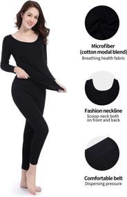 img 2 attached to 👚 Soft Scoop Neck Women's Thermal Underwear Set - Stretch Base Layer Long Johns