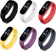 6-пак совместимых браслетов для xiaomi mi band 6/5 и amazfit band 5 - мужские и женские ремешки в черном, белом, красном, желтом, фиолетовом и полуночно-синем цвете. логотип