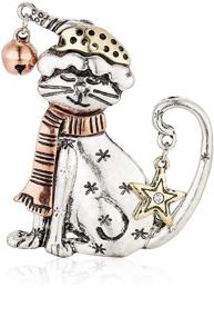 img 4 attached to Unique and Adorable Cat Santa Costumes Ring Bell Christmas Pins and Brooches - Festive Two Tone Rose Gold Silver Plated Alloy Holiday Animal Jewelry for Women and Girls