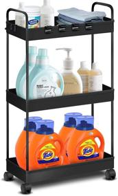 img 3 attached to Conworld Heightened Rolling Cart 34-inch: Ultimate 3 Tier Storage Organizer for Kitchen, Bedroom, Bathroom, Office, and More - Black