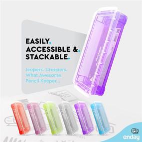 img 2 attached to Enday Pencil Case Purple: Stackable Plastic Box for School & Office Supplies - Large Capacity Utility Organizer, Also in Blue, Grey, Pink, Red, Green (1 PK)