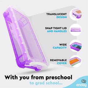 img 3 attached to Enday Pencil Case Purple: Stackable Plastic Box for School & Office Supplies - Large Capacity Utility Organizer, Also in Blue, Grey, Pink, Red, Green (1 PK)