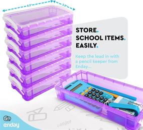 img 1 attached to Enday Pencil Case Purple: Stackable Plastic Box for School & Office Supplies - Large Capacity Utility Organizer, Also in Blue, Grey, Pink, Red, Green (1 PK)