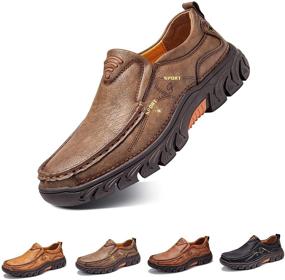 img 4 attached to Leather Stitching Comfort Moccasins Business Men's Shoes and Loafers & Slip-Ons