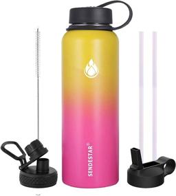 img 4 attached to 🧃 SENDESTAR Stainless Steel Water Bottle - Vacuum Insulated, Leak Proof, Wide Mouth with Multiple Lids (18 oz, 24 oz, 32 oz, 40 oz, 64 oz, 87 oz) - Keep Liquids Hot or Cold