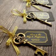 🗝️ vintage metal large skeleton key bottle opener wedding favor with tags - chalkboard look-alike; free gold ribbon, stickers, antique gold finish - ideal bridal shower favors for guests логотип