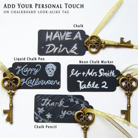 img 1 attached to 🗝️ Vintage Metal Large Skeleton Key Bottle Opener Wedding Favor with Tags - Chalkboard Look-alike; FREE Gold Ribbon, Stickers, Antique Gold Finish - Ideal Bridal Shower Favors for Guests