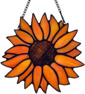 🌻 haosum sunflower tiffany style stained glass window hanging panel | home decor gift for mom, friends | 5.3" × 6.2 logo