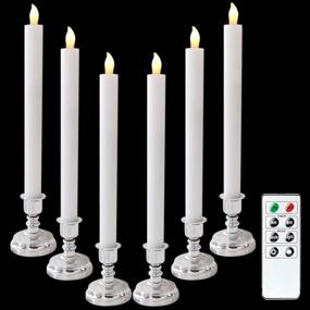 img 4 attached to 🕯️ DRomance Flameless Window Taper Candlesticks - Remote Controlled Real Wax LED Flickering Candles with Timer, Ideal for Halloween & Christmas Decorations (Silver Holders Included, 2.3" x 11.75")