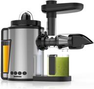 🍊 dorini 2-in-1 masticating juicer & citrus juicer – slow juicer cold press machine extractor | easy to clean bpa-free | quiet motor & reverse function | silver color logo