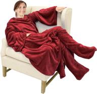 🧥 catalonia adult wearable fleece blanket with sleeves, foot pockets, and wine hue - large micro plush comfy wrap sleeved throw blanket robe for men and women logo