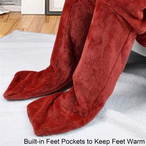 img 3 attached to 🧥 Catalonia Adult Wearable Fleece Blanket with Sleeves, Foot Pockets, and Wine Hue - Large Micro Plush Comfy Wrap Sleeved Throw Blanket Robe for Men and Women