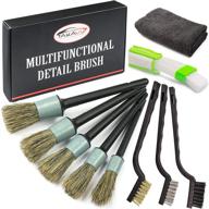 🔧 complete master detailing brush set - natural boar hair, wire brush, microfiber towel - perfect for cleaning engine, wheel, interior, air vent, car, motorcycle logo