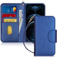 📱 fyy iphone 12 pro max case - kickstand luxury pu leather wallet cover with card slots and note pockets, navy flip folio design - compatible with iphone 12 pro max 5g 6.7 logo