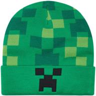 black and green youth beanie - adjustable unisex minecraft creeper face hat logo