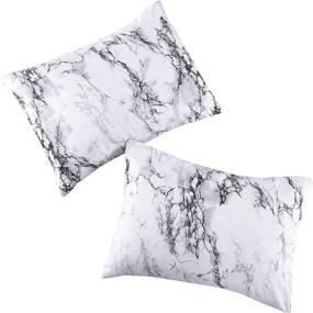 img 2 attached to 🛏️ Wake In Cloud - 2-Piece Marble Pattern Pillowcase Set: Black White, Gray Grey | Soft Microfiber, Standard Size (20x26 Inches)