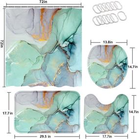img 2 attached to 🛁 Green Marble Shower Curtain Set - 4-Piece Bathroom Sets with Non-Slip Rugs, Waterproof Curtain, Toilet Lid Cover, Bath Mat, and 12 Hooks (Green)