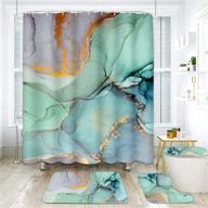 🛁 green marble shower curtain set - 4-piece bathroom sets with non-slip rugs, waterproof curtain, toilet lid cover, bath mat, and 12 hooks (green) logo