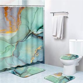 img 3 attached to 🛁 Green Marble Shower Curtain Set - 4-Piece Bathroom Sets with Non-Slip Rugs, Waterproof Curtain, Toilet Lid Cover, Bath Mat, and 12 Hooks (Green)