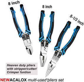img 3 attached to 🔧 NEWACALOX Blue Industrial Multi Pliers Set: Heavy-Duty Linemans Side Cutters with Wire Stripper-Crimper Function - Essential Plier Tool Kit
