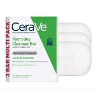 🧼 cerave hydrating cleanser bar: soap-free facial & body cleanser, 5% cerave moisturizing cream, fragrance-free, 3-pack - 4.5 ounce each logo