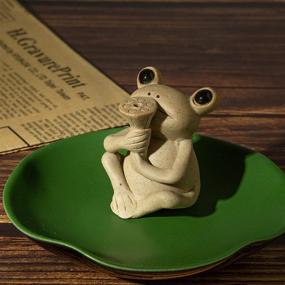 img 1 attached to KKMO Small Frog Ceramic Incense Burner Holder: Handmade Mini 🐸 Cute Animal Statue Home Decor with Lotus Leaf Tray Ash Catcher