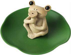 img 4 attached to KKMO Small Frog Ceramic Incense Burner Holder: Handmade Mini 🐸 Cute Animal Statue Home Decor with Lotus Leaf Tray Ash Catcher