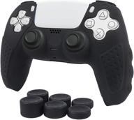 🎮 chin fai ps5 controller grip cover, non-slip silicone protective case for playstation 5 dualsense wireless controller with 6 thumb grip caps (black) логотип