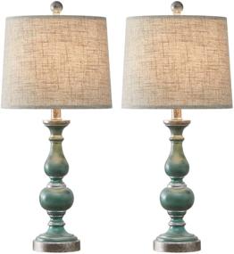 img 1 attached to 🌿 PORTRES 24.5'' Retro Style Table Lamp Set of 2: Ideal Bedroom, Living Room, Kids Room, or Office Accent - Resin Green with Fabric Lampshades