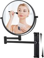 highly functional wall mounted magnifying mirror - 10x makeup mirror with adjustable height and double sided vanity mirror for bathroom shaving - black finished, 8 inch logo