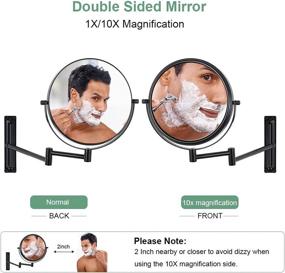 img 3 attached to Highly Functional Wall Mounted Magnifying Mirror - 10X Makeup Mirror with Adjustable Height and Double Sided Vanity Mirror for Bathroom Shaving - Black Finished, 8 Inch