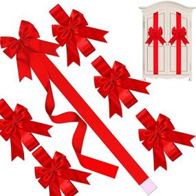 img 4 attached to Large Red Christmas Cabinet Ribbons Bows - 8 Pieces, Perfect for Christmas Party Supplies and Festive Door Decor