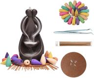 🕯️ lovers' decor backflow incense holder: handmade ceramic waterfall burner for incense cones and sticks, including backflow incense cones, sticks, tweezer, and mat – an ideal gift logo