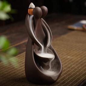 img 1 attached to 🕯️ Lovers' Decor Backflow Incense Holder: Handmade Ceramic Waterfall Burner for Incense Cones and Sticks, Including Backflow Incense Cones, Sticks, Tweezer, and Mat – An Ideal Gift