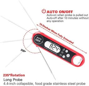 img 2 attached to 🌡️ Red Waterproof Digital Meat Thermometer - Instant Read, Built-in Folding Probe, LCD Backlight, Calibration, Bottle Opener for BBQ, Oven, Smoker, Turkey, Candy