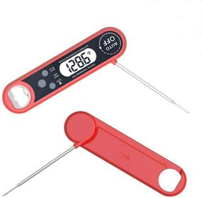 img 3 attached to 🌡️ Red Waterproof Digital Meat Thermometer - Instant Read, Built-in Folding Probe, LCD Backlight, Calibration, Bottle Opener for BBQ, Oven, Smoker, Turkey, Candy