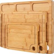 🔪 3-piece bamboo cutting boards set for kitchen with built-in compartments, juice groove, heavy-duty serving tray, butcher block, carving board, and convenient hole logo