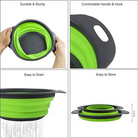 img 1 attached to 🥦 Foply 2PCS Collapsible Colanders and Food Strainers, 7.6in and 9.4in Diameter Sizes, Kitchen Mesh Folding Silicone Colander Strainer Set for Pasta, Vegetables, and Fruits - Green and Grey