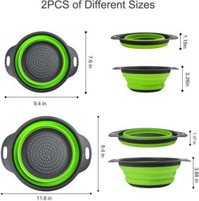 img 3 attached to 🥦 Foply 2PCS Collapsible Colanders and Food Strainers, 7.6in and 9.4in Diameter Sizes, Kitchen Mesh Folding Silicone Colander Strainer Set for Pasta, Vegetables, and Fruits - Green and Grey