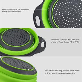 img 2 attached to 🥦 Foply 2PCS Collapsible Colanders and Food Strainers, 7.6in and 9.4in Diameter Sizes, Kitchen Mesh Folding Silicone Colander Strainer Set for Pasta, Vegetables, and Fruits - Green and Grey