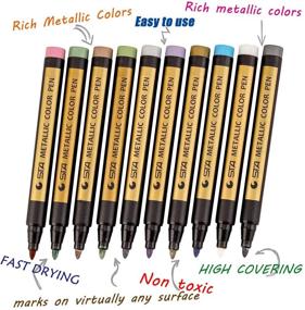 img 3 attached to 🖌️ MISULOVE Metallic Marker Pens for Black Paper, Rock Painting, Scrapbooking Crafts, Card Making, Ceramics, DIY Photo Album - Set of 10 Colors Paint Markers with Medium Tip for Ceramic, Glass, and More