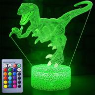 kids bedroom 3d dinosaur night light - touch sensor night lamp with remote, usb rechargeable - 7 color led dinosaur bedside lamp - dinosaur toys for boys and girls - desk decor birthday gifts логотип