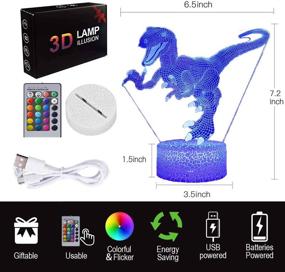 img 2 attached to Kids Bedroom 3D Dinosaur Night Light - Touch Sensor Night Lamp with Remote, USB Rechargeable - 7 Color LED Dinosaur Bedside Lamp - Dinosaur Toys for Boys and Girls - Desk Decor Birthday Gifts