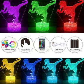 img 3 attached to Kids Bedroom 3D Dinosaur Night Light - Touch Sensor Night Lamp with Remote, USB Rechargeable - 7 Color LED Dinosaur Bedside Lamp - Dinosaur Toys for Boys and Girls - Desk Decor Birthday Gifts